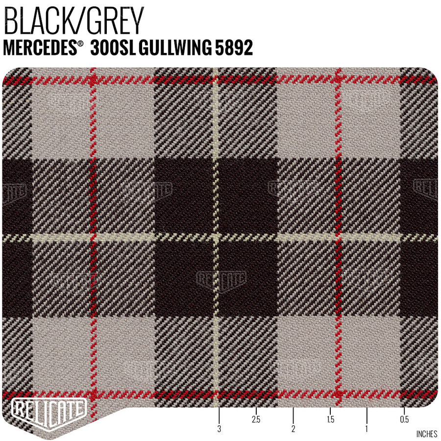 Mercedes 300SL Gullwing Plaid Seat Fabric - Black / Grey Product / Black/Grey - Relicate Leather Automotive Interior Upholstery