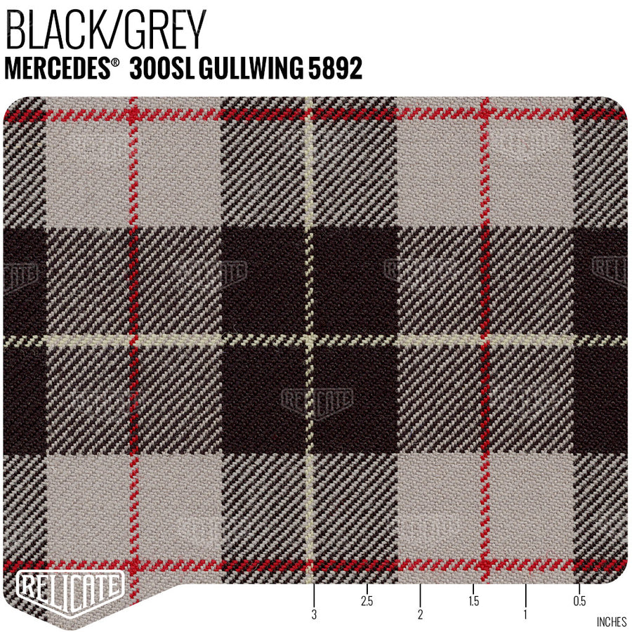 Plaid by the Linear Foot Mercedes 300SL Gullwing - Black 5892 - Linear Foot - Relicate Leather Automotive Interior Upholstery