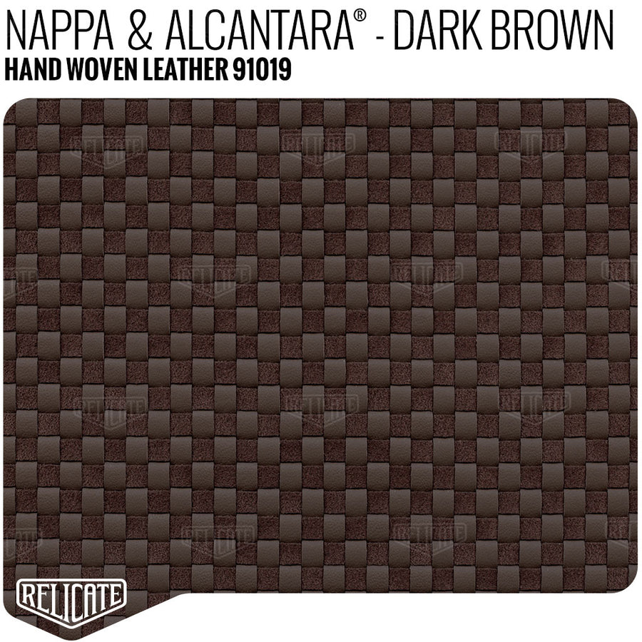 Hand Woven Leather - Nappa & Alcantara - Dark Brown Product / 6 Linear Inches - Relicate Leather Automotive Interior Upholstery