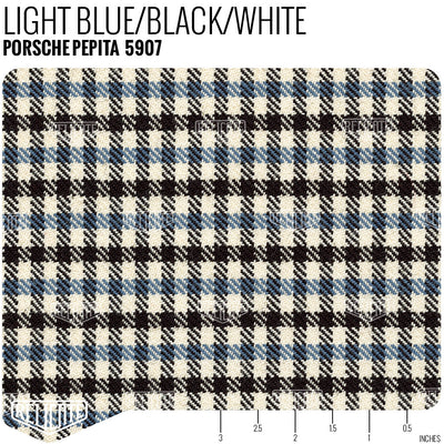 Porsche Pepita Houndstooth Seat Fabric - Light Blue/Black/White Product / Light Blue/Black/White - Relicate Leather Automotive Interior Upholstery