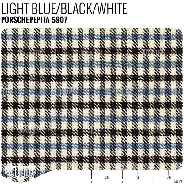 Porsche Pepita Houndstooth Seat Fabric - Light Blue/Black/White