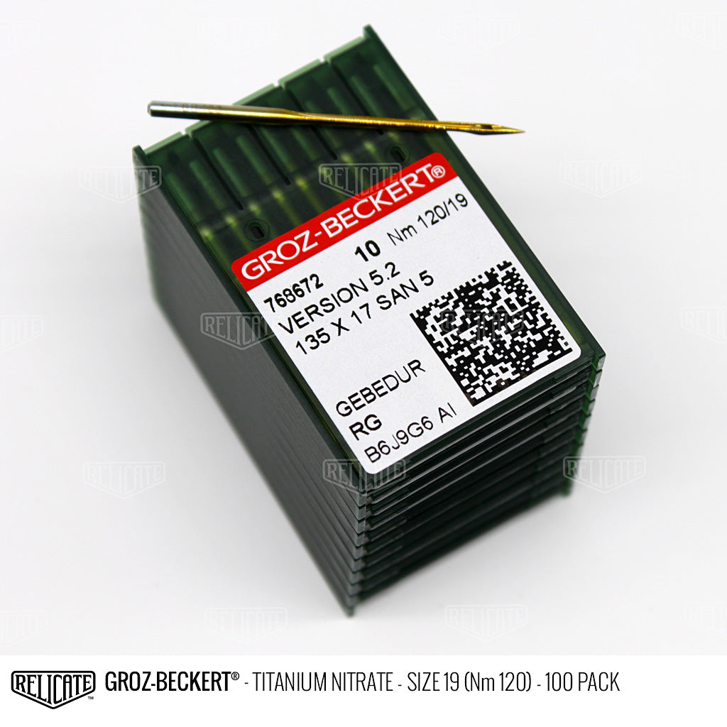Groz-Beckert 135x17 Titanium Nitrate Needles Size 19 (Nm 120) - 768672 / 100 Pack - Relicate Leather Automotive Interior Upholstery