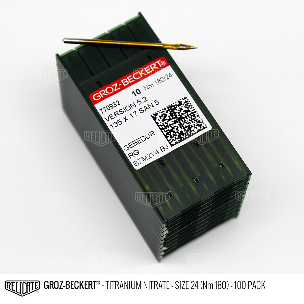 Groz-Beckert 135x17 Titanium Nitrate Needles Size 24 (Nm 180) - 770932 / 100 Pack - Relicate Leather Automotive Interior Upholstery