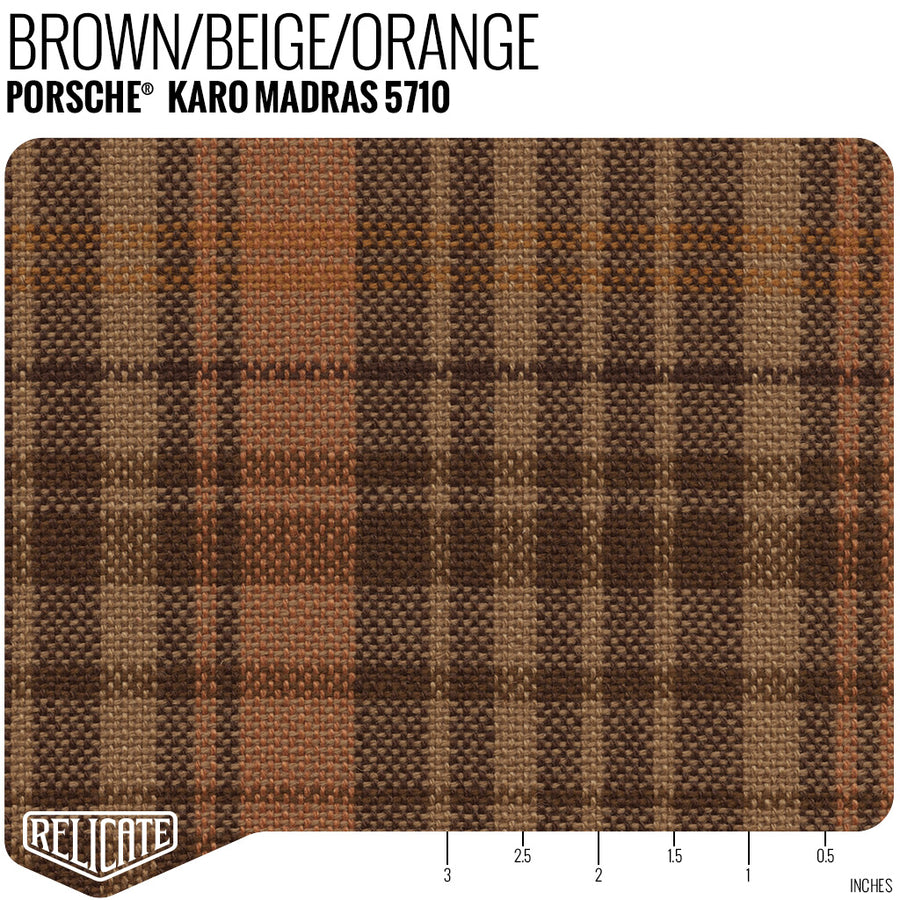 Porsche Karo Madras Seat Fabric - Brown / Beige / Orange Product / Brown / Beige / Orange - Relicate Leather Automotive Interior Upholstery