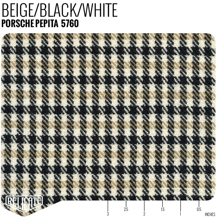 Porsche Pepita Houndstooth Seat Fabric - Beige/Black/White Product / Beige/Black/White - Relicate Leather Automotive Interior Upholstery