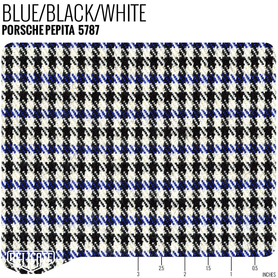 Porsche Pepita Houndstooth Seat Fabric - Blue/Black/White Product / Blue/Black/White - Relicate Leather Automotive Interior Upholstery