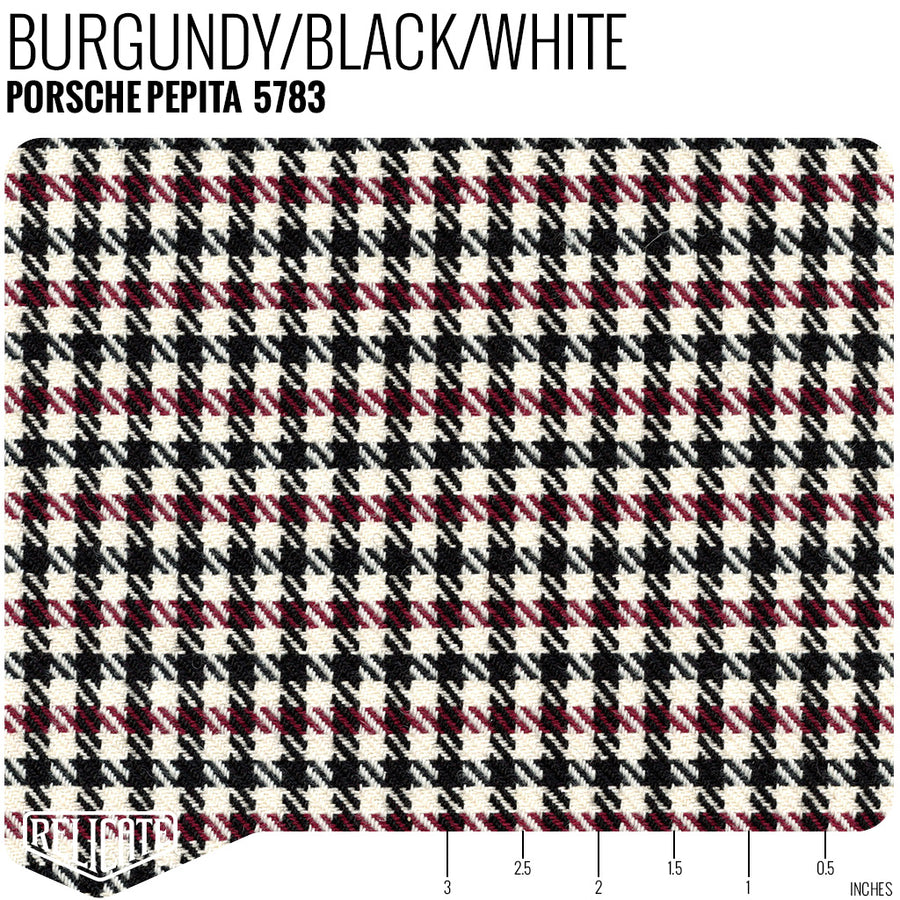 Porsche Pepita Houndstooth Seat Fabric - Burgundy/Black/White Product / Burgundy/Black/White - Relicate Leather Automotive Interior Upholstery