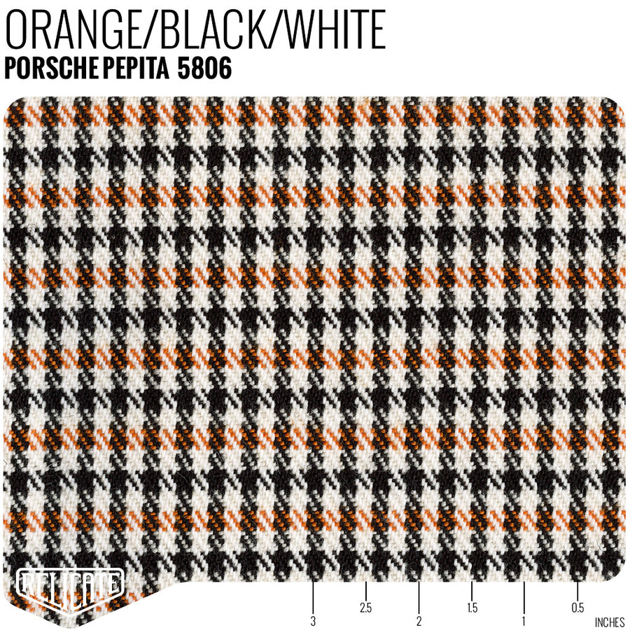 Porsche Pepita Houndstooth Seat Fabric - Orange/Black/White Product / Orange/Black/White - Relicate Leather Automotive Interior Upholstery