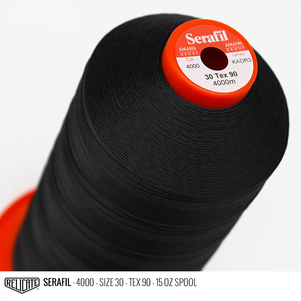 Amann Black Threads Serafil Color 4000 / SIZE 30 (TEX 90) - 15 OZ - Relicate Leather Automotive Interior Upholstery