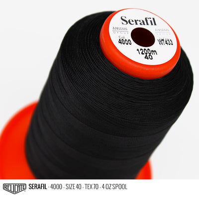 Amann Black Threads Serafil / SIZE 40 (TEX 70) - 4 OZ - Relicate Leather Automotive Interior Upholstery