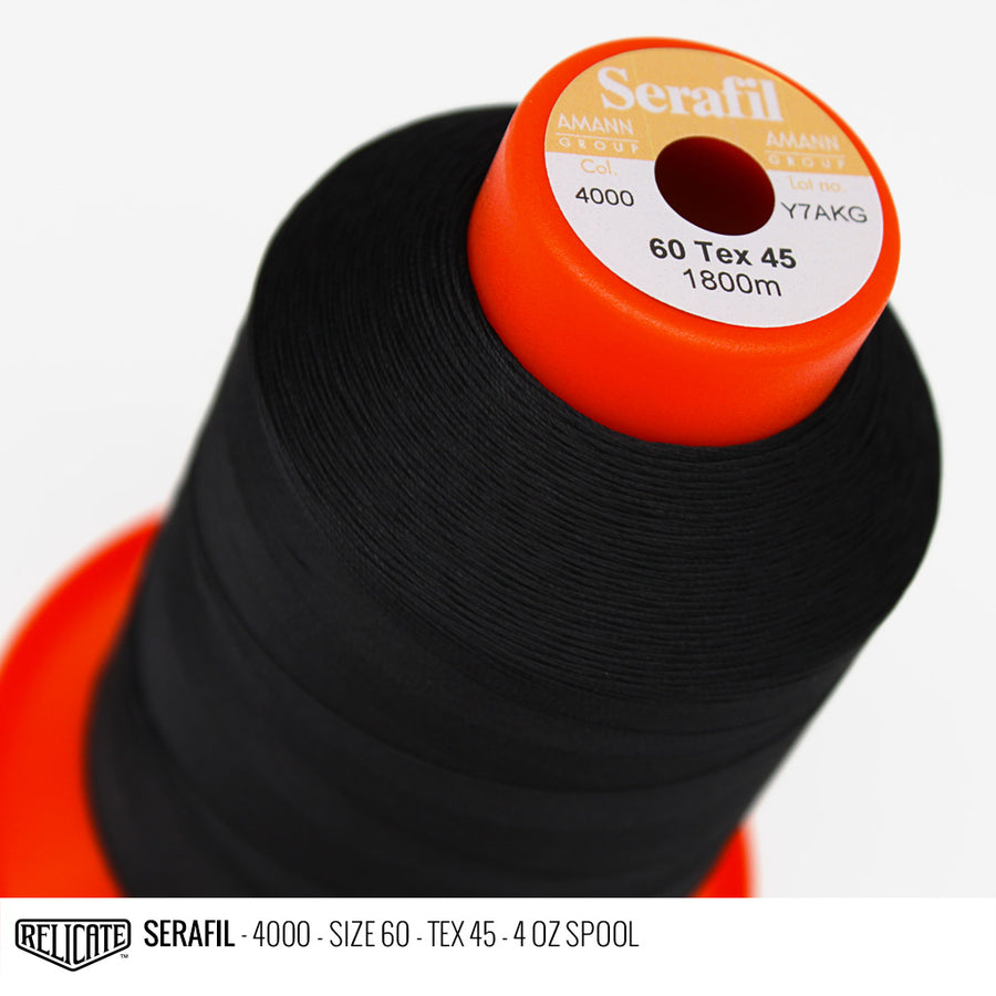 Amann Black Threads Serafil / SIZE 80 (TEX 30) - 4 OZ - Relicate Leather Automotive Interior Upholstery