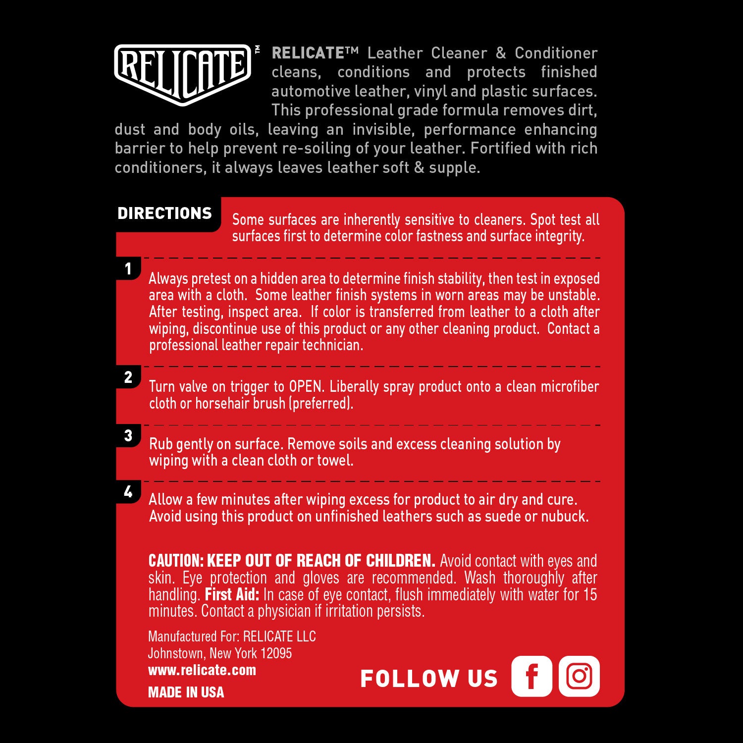 Relicate Leather Cleaner + Conditioner - Relicate Leather Automotive Interior Upholstery