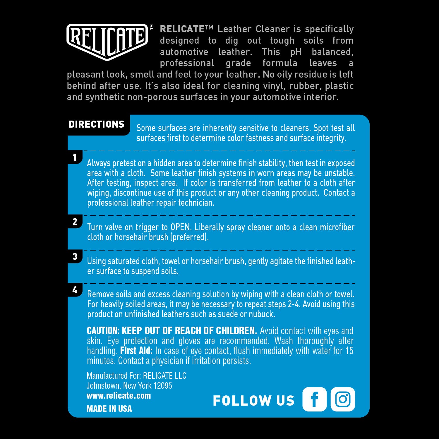 Relicate Leather & Vinyl Cleaner - Relicate Leather Automotive Interior Upholstery