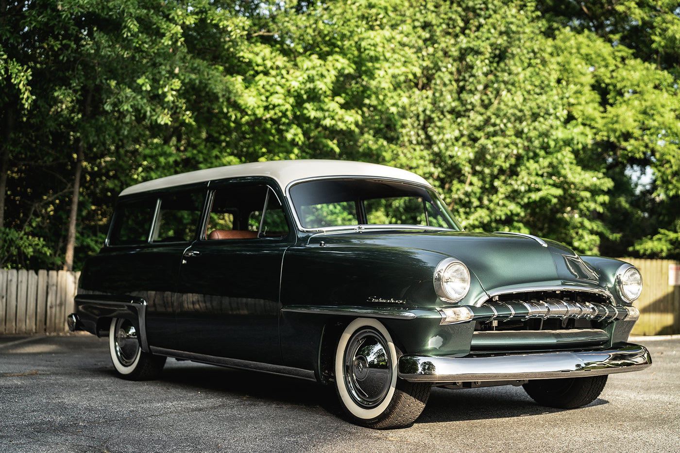 1953 Plymouth Suburban upholstered interior with Relicate Amber Glow distressed leather