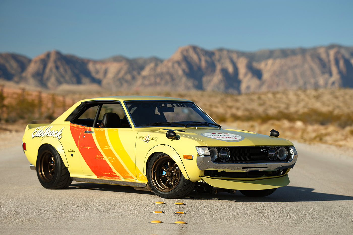 1973 Toyota Celica with Relicate Leather plaid interior JH restorations sema 2019