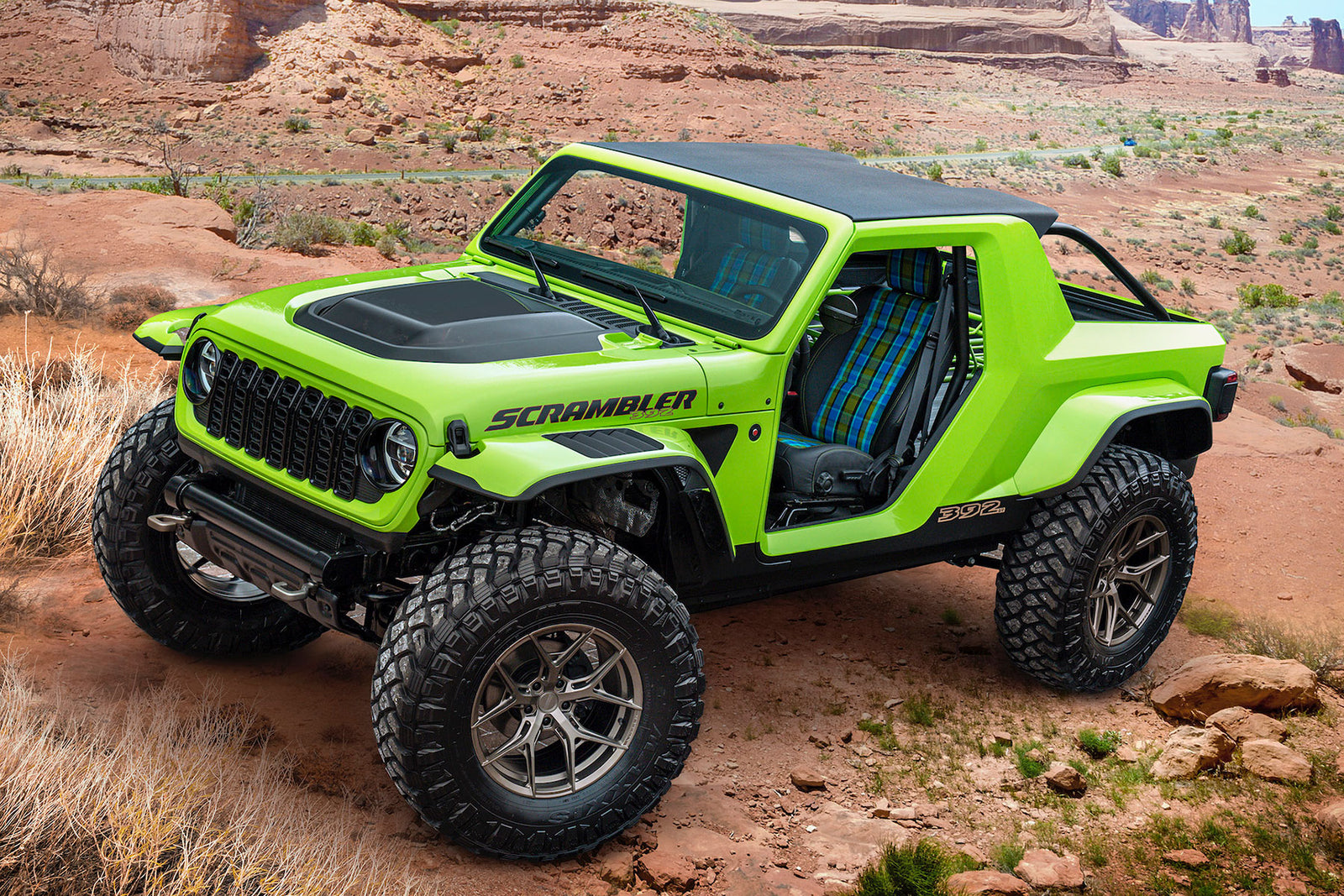 Jeep Scrambler 392 Concept with Relicate Westfalia Plaid fabric seat inserts