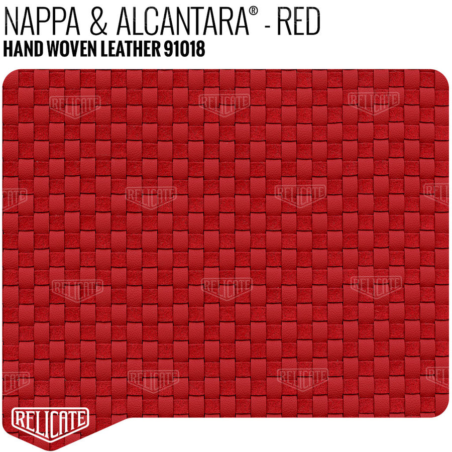 Hand Woven Leather - Nappa & Alcantara - Red Product / 6 Linear Inches - Relicate Leather Automotive Interior Upholstery