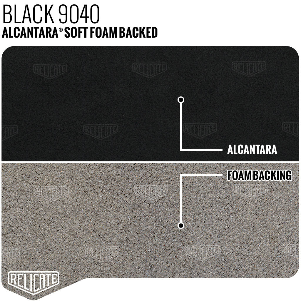 Alcantara Soft Foam Backed - 9040 Black YARDAGE - Relicate Leather Automotive Interior Upholstery