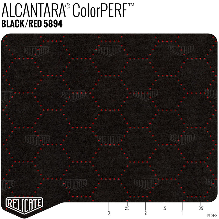 Alcantara Perforated - ColorPERF Black/Red - Hex Half Yard - Relicate Leather Automotive Interior Upholstery