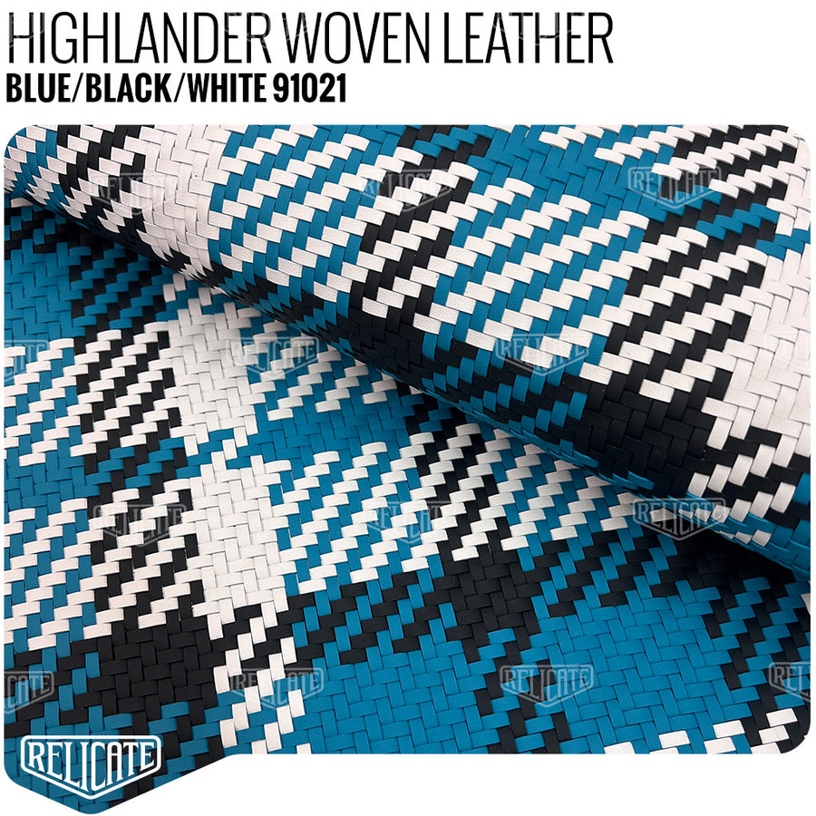 Hand Woven Leather - Nappa Leather - Highlander Blue Product / Half Yard - Relicate Leather Automotive Interior Upholstery