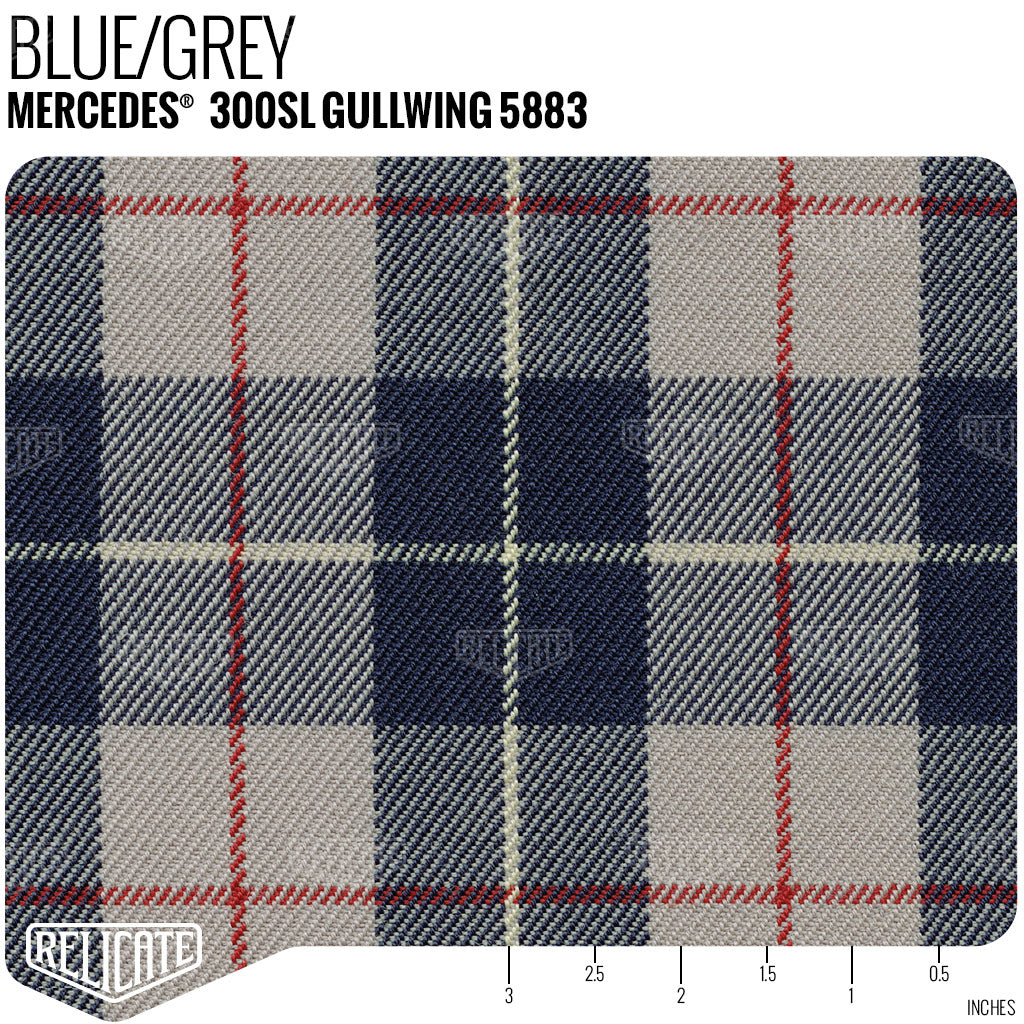 Mercedes 300SL Gullwing Plaid Seat Fabric - Blue / Grey Product / Blue/Grey - Relicate Leather Automotive Interior Upholstery