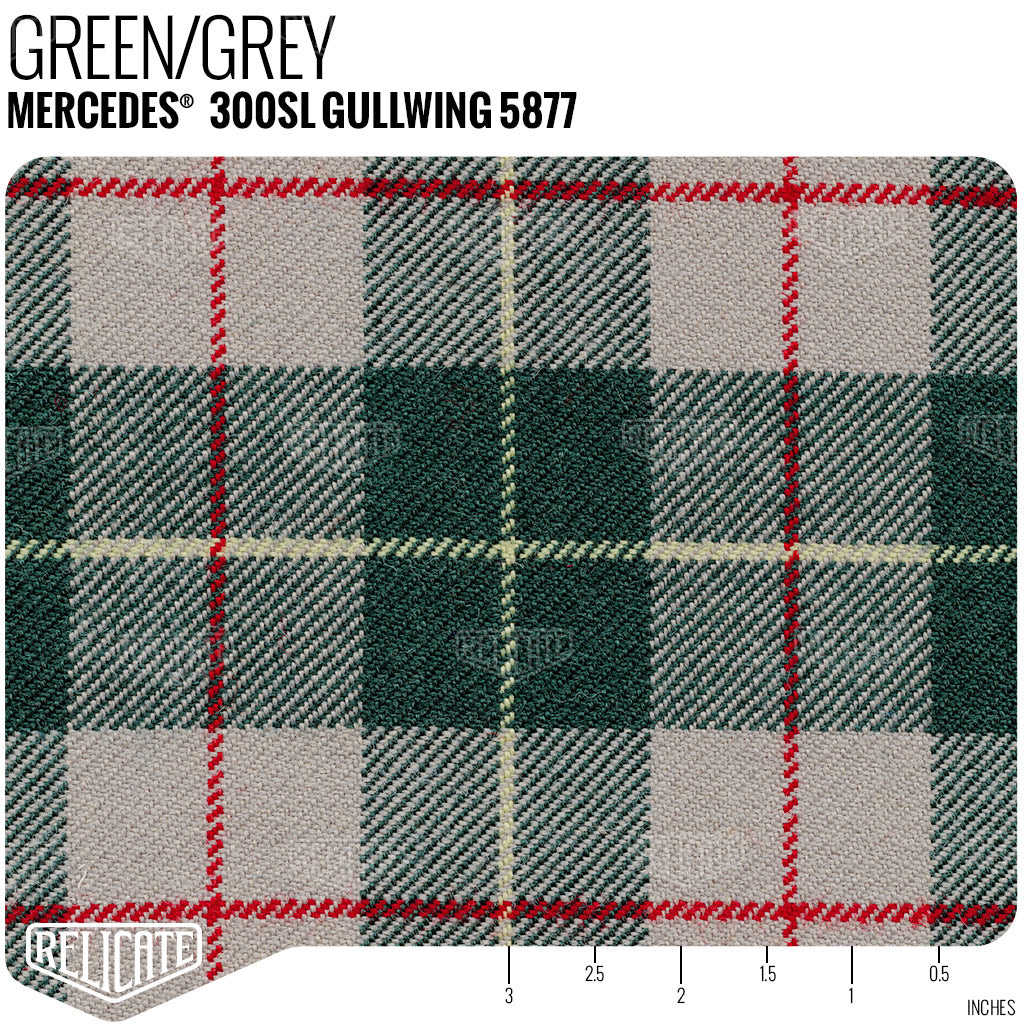 Mercedes 300SL Gullwing Plaid Seat Fabric - Green / Grey Product / Green/Grey - Relicate Leather Automotive Interior Upholstery