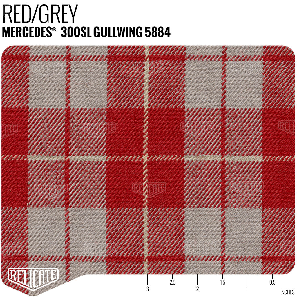 Mercedes 300SL Gullwing Plaid Seat Fabric - Red / Grey Product / Red/Grey - Relicate Leather Automotive Interior Upholstery