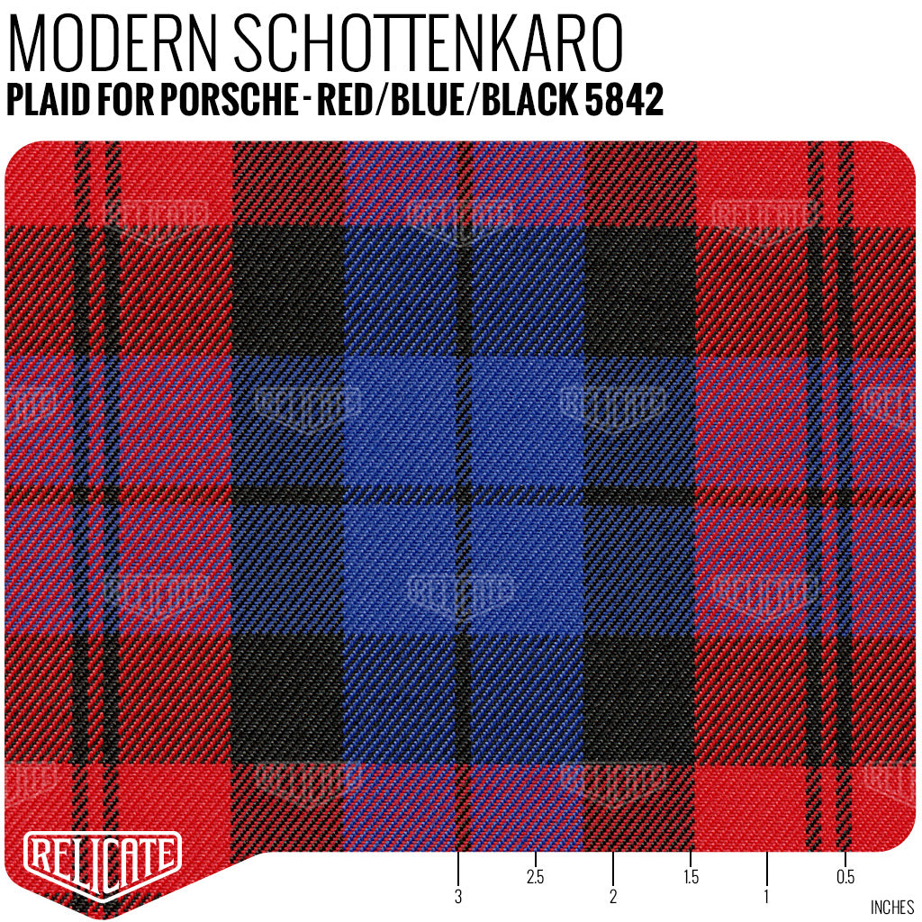 Modern Schottenkaro Plaid Seat Fabric for Porsche - Red / Blue / Black - Relicate Leather Automotive Interior Upholstery