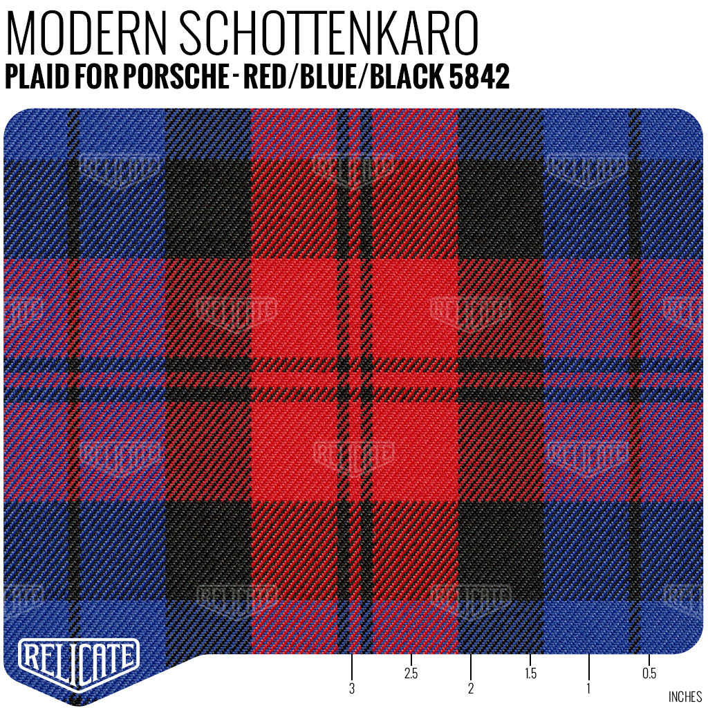 Modern Schottenkaro Plaid Seat Fabric for Porsche - Red / Blue / Black - Relicate Leather Automotive Interior Upholstery
