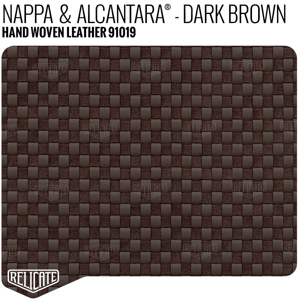 Hand Woven Leather - Nappa & Alcantara - Dark Brown Product / 6 Linear Inches - Relicate Leather Automotive Interior Upholstery