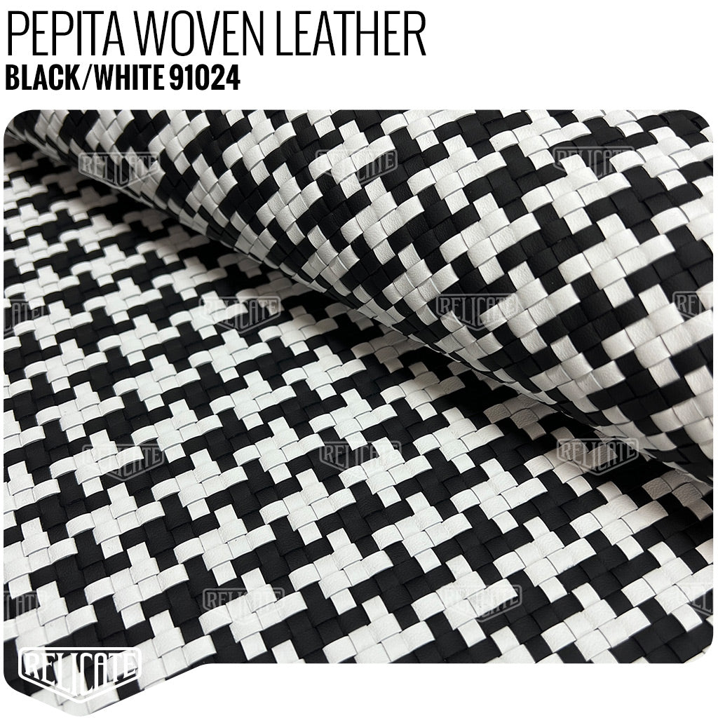 Hand Woven Leather - Nappa Leather - Pepita Black/White - Relicate Leather Automotive Interior Upholstery
