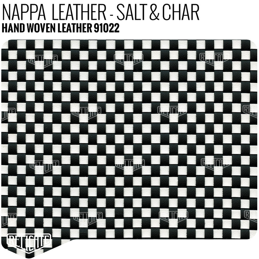 Hand Woven Leather - Nappa Leather - Salt & Char Product / 6 Linear Inches - Relicate Leather Automotive Interior Upholstery