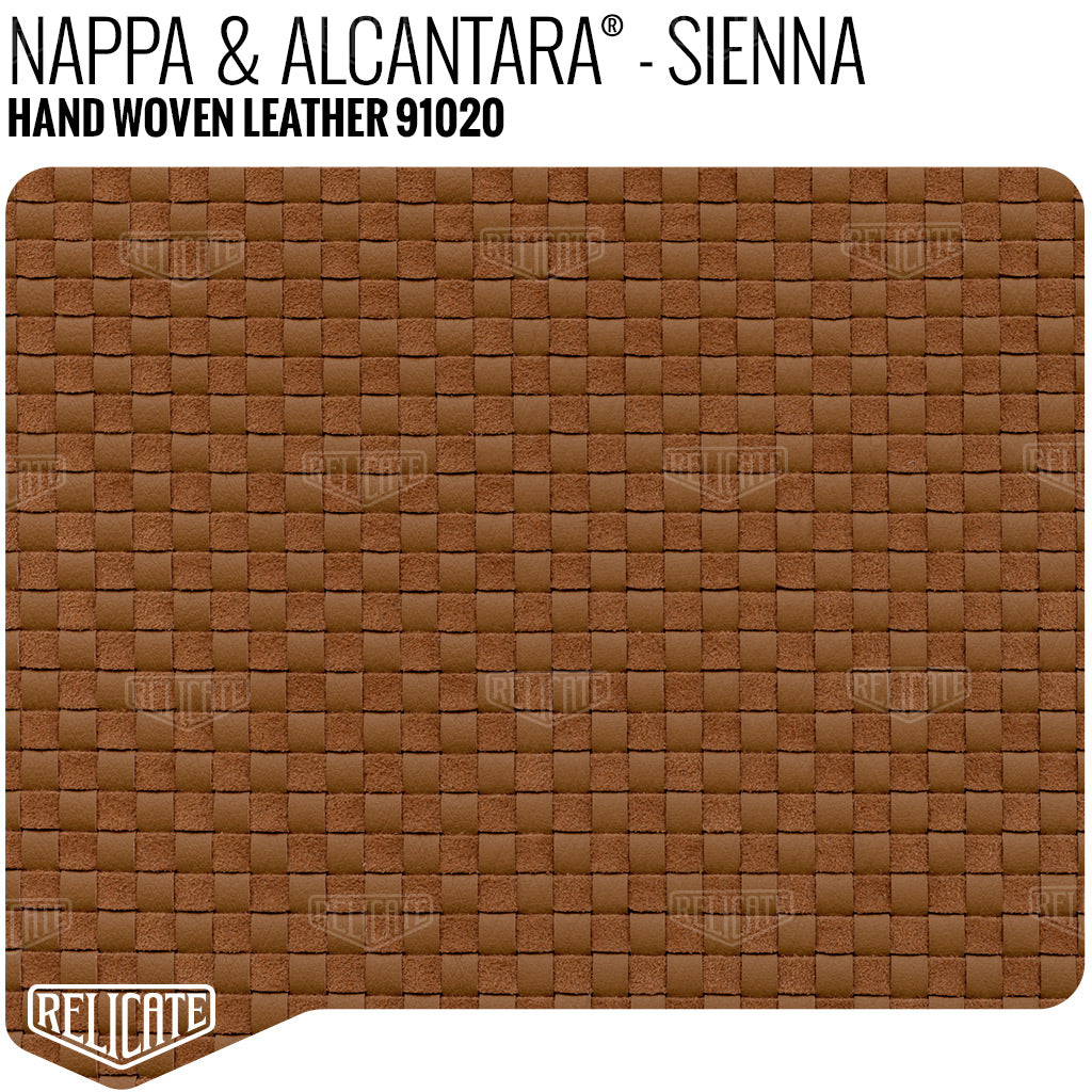 Hand Woven Leather - Nappa &amp; Alcantara - Sienna Product / 6 Linear Inches - Relicate Leather Automotive Interior Upholstery