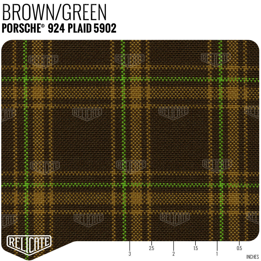 Porsche 924 Plaid Seat Fabric - Brown / Green Product / Brown/Green - Relicate Leather Automotive Interior Upholstery