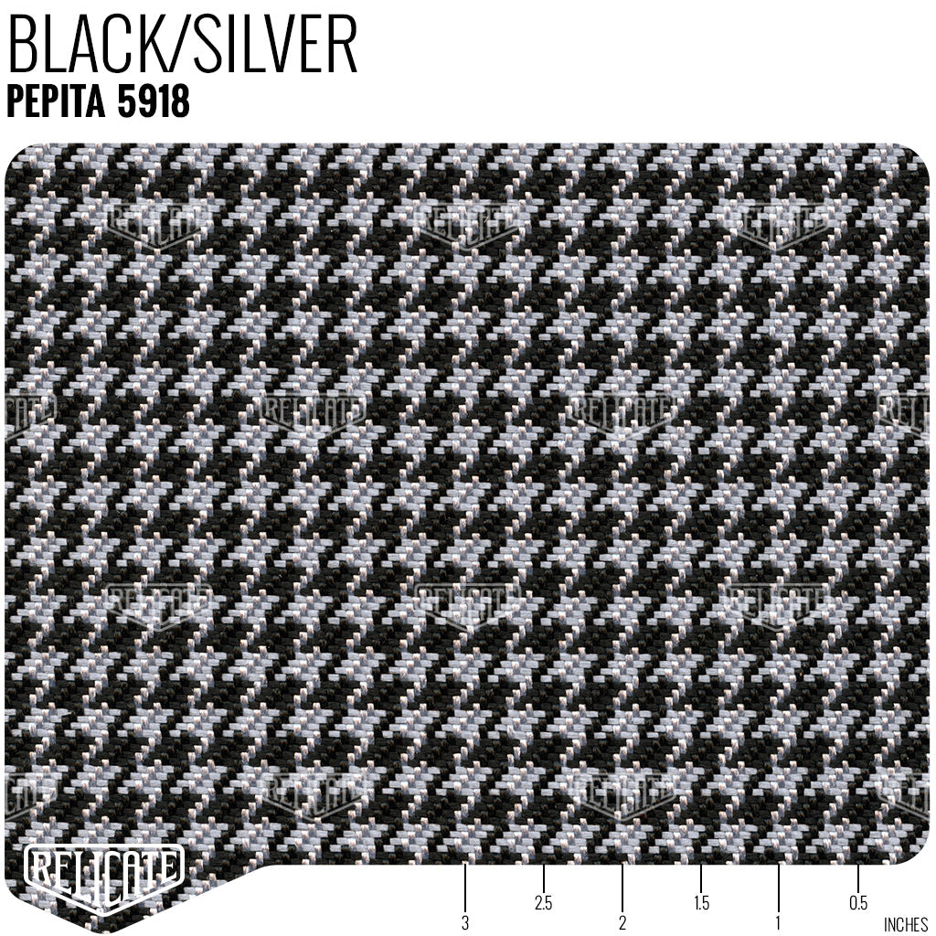 Pepita Houndstooth Seat Fabric - Black/Silver - 5918 Yardage - Relicate Leather Automotive Interior Upholstery
