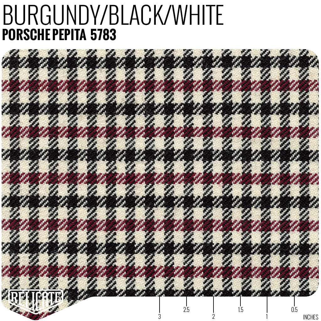 Porsche Pepita Houndstooth Seat Fabric - Burgundy/Black/White Product / Burgundy/Black/White - Relicate Leather Automotive Interior Upholstery
