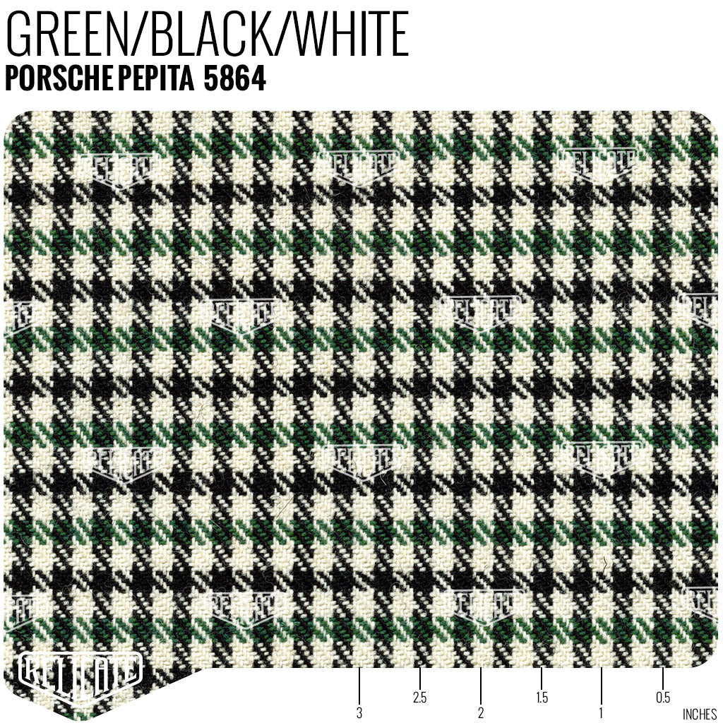 Porsche Pepita Houndstooth Seat Fabric - Green/Black/White Product / Green/Black/White - Relicate Leather Automotive Interior Upholstery