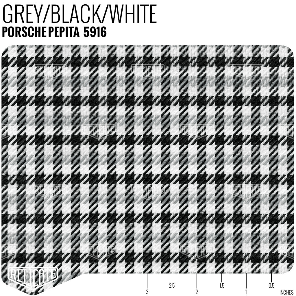 Porsche Pepita Houndstooth Seat Fabric - Grey/Black/White - 5916 Yardage - Relicate Leather Automotive Interior Upholstery