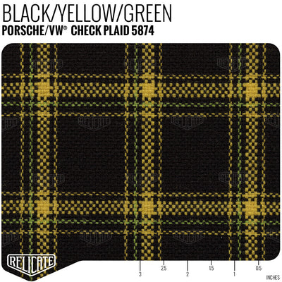 Plaid by the Linear Foot Porsche/VW - Black/Yellow/Green 5874 - Linear Foot - Relicate Leather Automotive Interior Upholstery