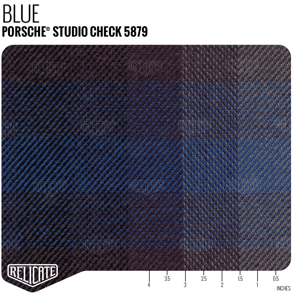 Porsche Studio Check Seat Fabric - Blue Product / Blue - Relicate Leather Automotive Interior Upholstery