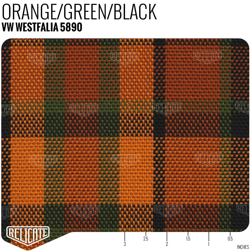 Westfalia Plaid Fabric - Orange Product / Orange/Green/Black - Relicate Leather Automotive Interior Upholstery