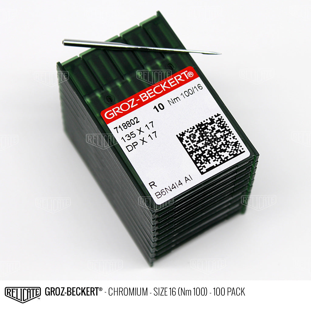 Groz-Beckert 135x17 Chromium Needles Size 16 (Nm 100) - 718802 / 100 Pack - Relicate Leather Automotive Interior Upholstery