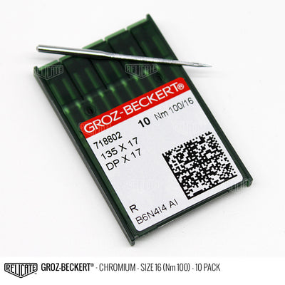 Groz-Beckert 135x17 Chromium Needles Size 16 (Nm 100) - 718802 / 10 Pack - Relicate Leather Automotive Interior Upholstery