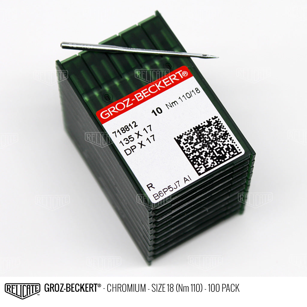 Groz-Beckert 135x17 Chromium Needles Size 18 (Nm 110) - 718812 / 100 Pack - Relicate Leather Automotive Interior Upholstery