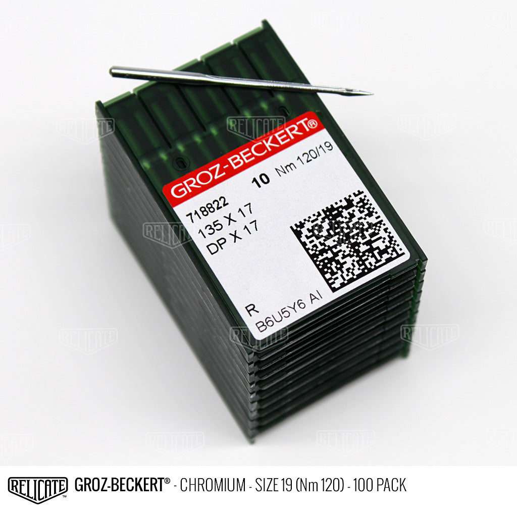 Groz-Beckert 135x17 Chromium Needles Size 19 (Nm 120) - 718822 / 100 Pack - Relicate Leather Automotive Interior Upholstery