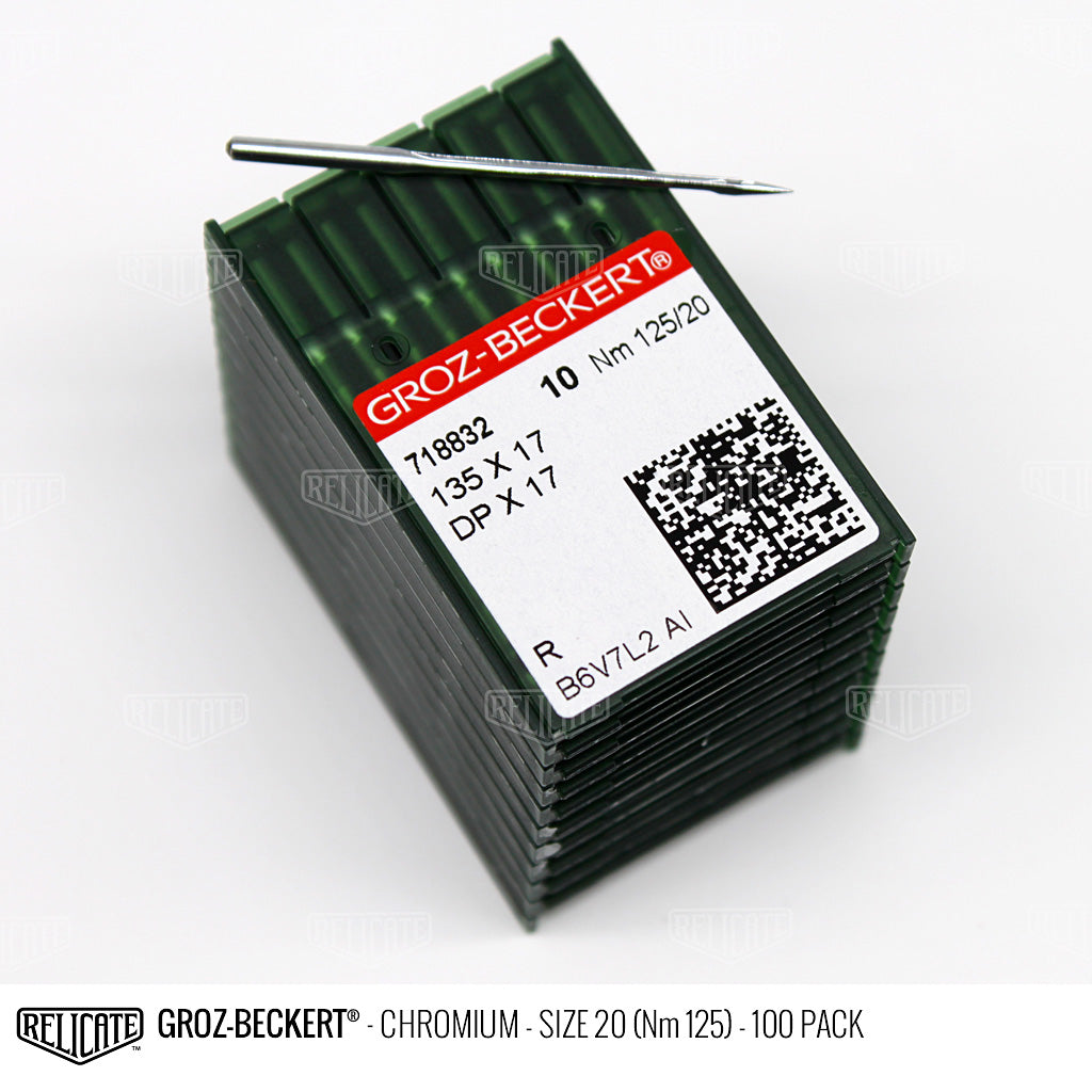 Groz-Beckert 135x17 Chromium Needles Size 20 (Nm 125) - 718832 / 100 Pack - Relicate Leather Automotive Interior Upholstery