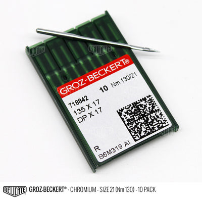 Groz-Beckert 135x17 Chromium Needles Size 21 (Nm 130) - 718842 / 10 Pack - Relicate Leather Automotive Interior Upholstery