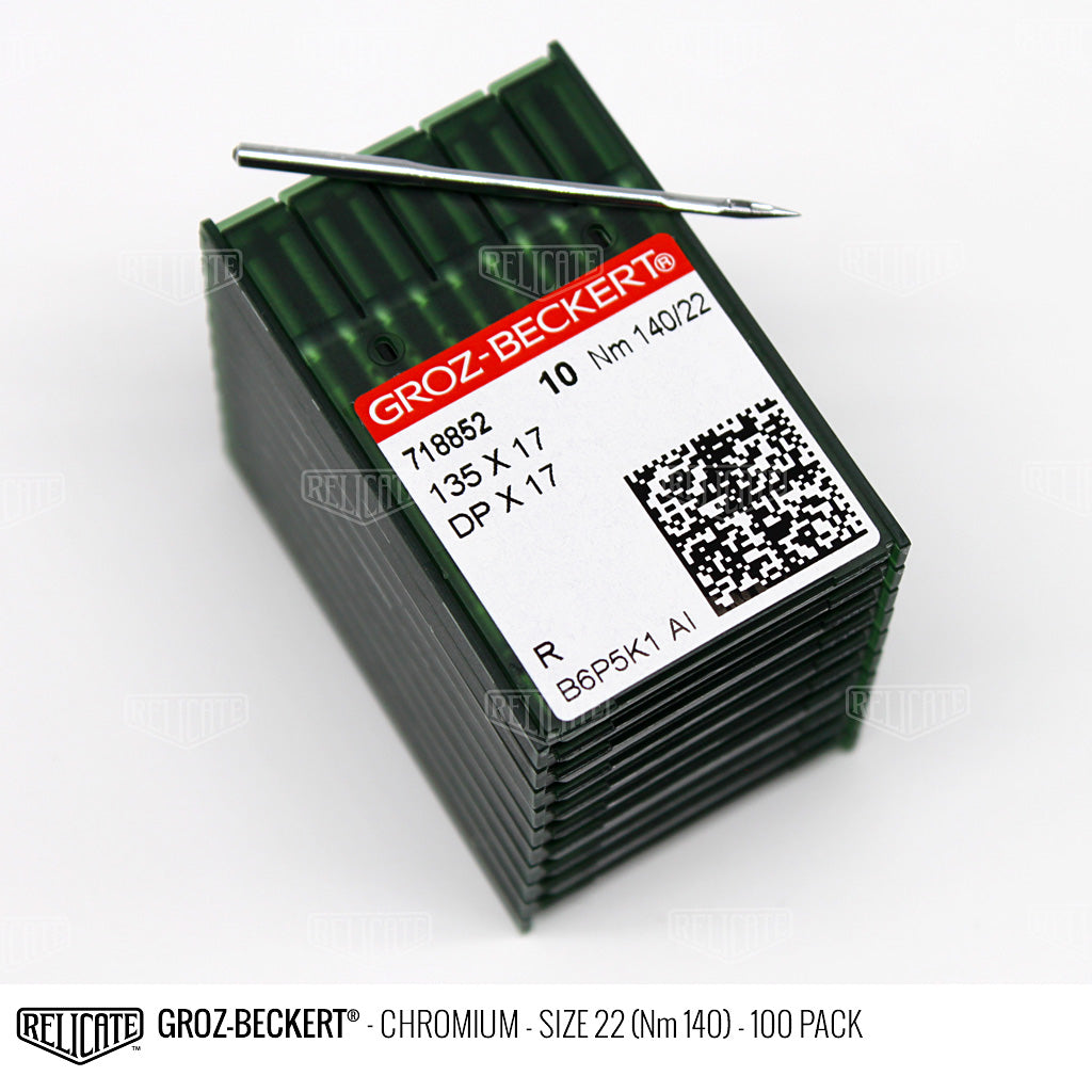 Groz-Beckert 135x17 Chromium Needles Size 22 (Nm 140) - 718852 / 100 Pack - Relicate Leather Automotive Interior Upholstery