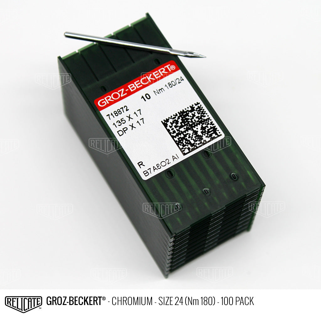 Groz-Beckert 135x17 Chromium Needles Size 24 (Nm 180) - 718872 / 100 Pack - Relicate Leather Automotive Interior Upholstery