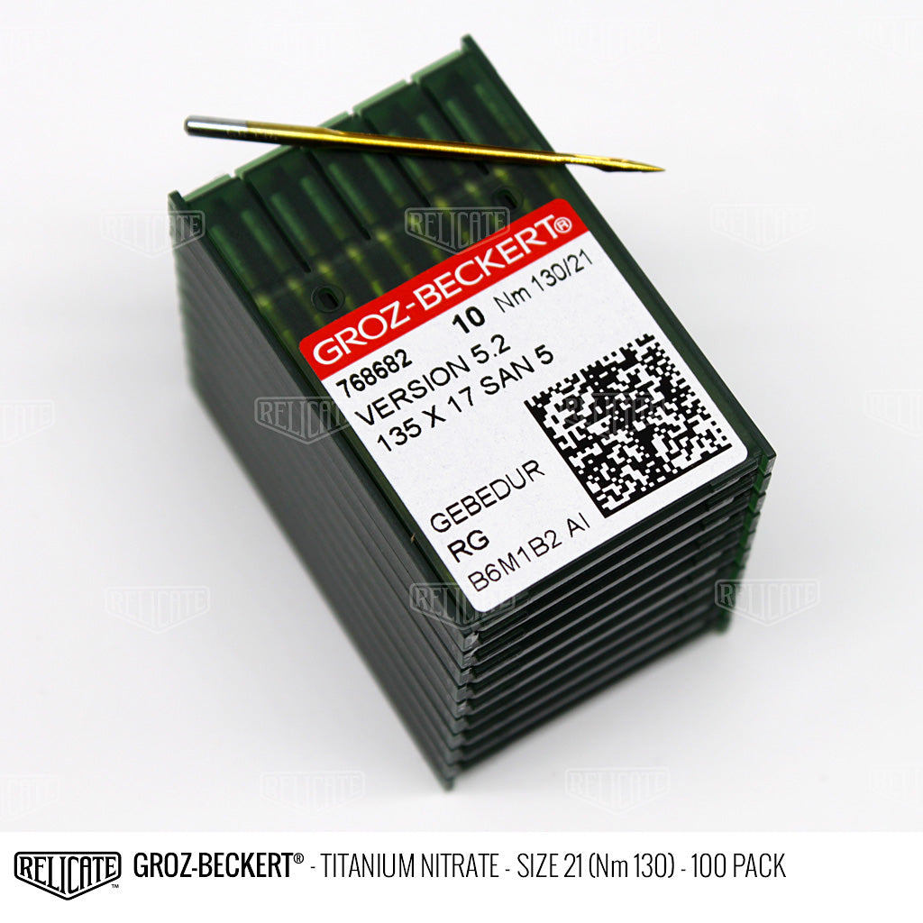 Groz-Beckert 135x17 Titanium Nitrate Needles Size 21 (Nm 130) - 768682 / 100 Pack - Relicate Leather Automotive Interior Upholstery